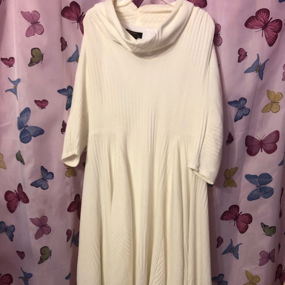 flowy cowl neck ribbed dress white Petite Large